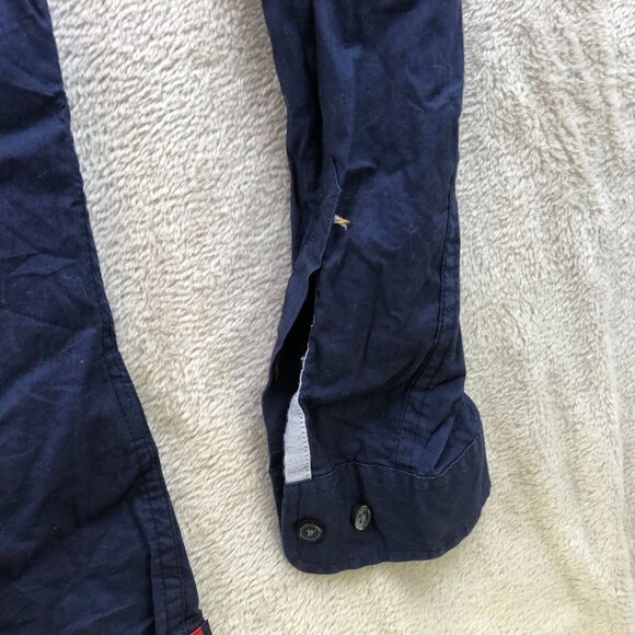 Tommy Hilfiger Men Shirt Small Long Sleeve Button Up Classic Casual Pockets Navy - Picture 9 of 12